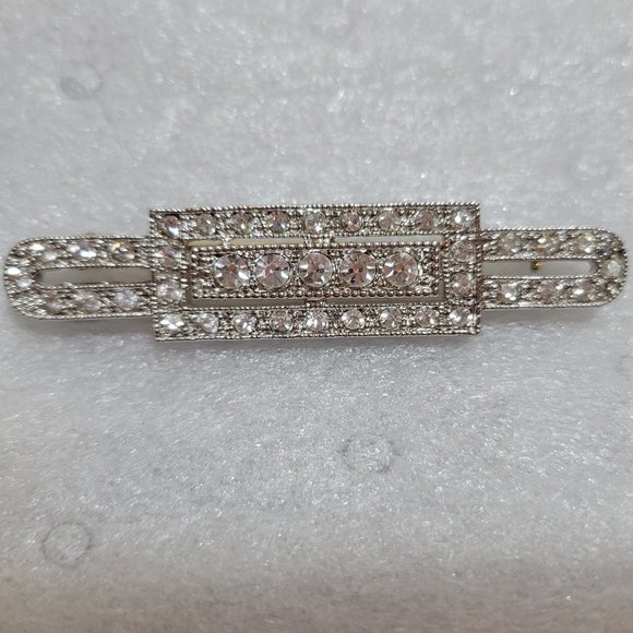 Jewelry - Estate Signed Art Deco Styled Icy Crystal Clear Rhinestone Brooch Pin